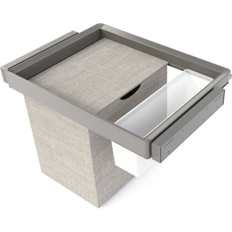 Emuca Kit  vassoio ausiliario, cesto portabiancheria e telaio regolabile Quartz per armadi, chiusura ammortizzata e estrazione totale, modulo 70 cm, finitura Titanio