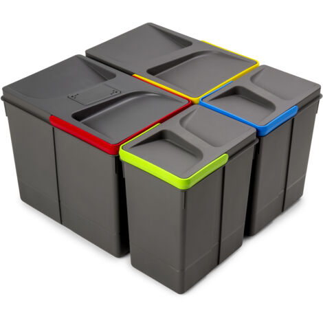 Emuca Contenitori per cassetti da cucina Recycle con coperchio anti-odore, Altezza 266, 2x15 lt, 2x7 lt, Grigio antracite Tecnoplastica