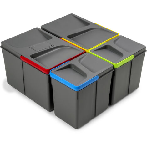 Emuca Contenitori per cassetti da cucina Recycle con coperchio anti-odore, Altezza 216mm, 2x12 lt, 2x6 lt, Grigio antracite Tecnoplastica (1/5)