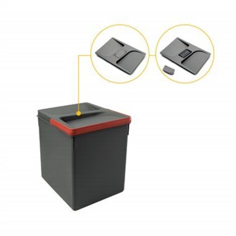 Emuca Contenitori per cassetti da cucina Recycle con coperchio anti-odore, Altezza 266, 1x15 lt, Grigio antracite Tecnoplastica