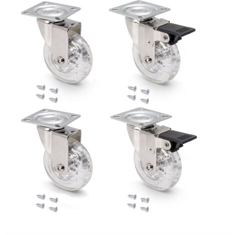 Emuca Lotto di 4 ruote Slip trasparenti con piastra di montaggio, diametro 75 mm, Acciaio e Tecnoplastica (1/5)