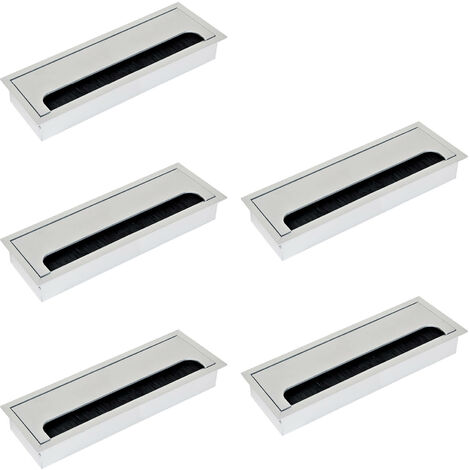 Emuca Lotto di 5 passacavi da tavolo Quadrum, rettangolari, 269x80mm, da incasso, Alluminio, Anodizzato opaco