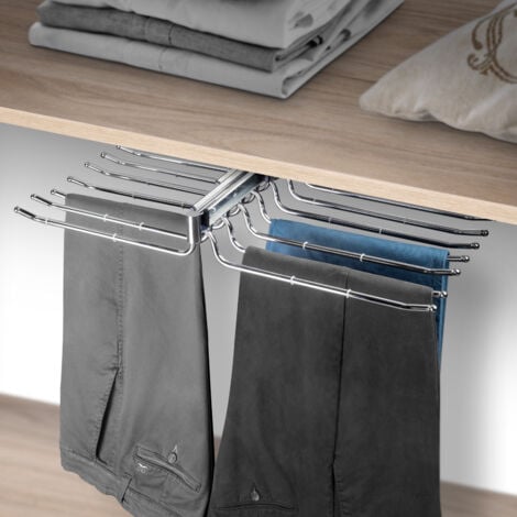 Emuca Porta pantaloni doppio estraibile per armadio., Cromato brillo,  Acciaio e Tecnoplastica.