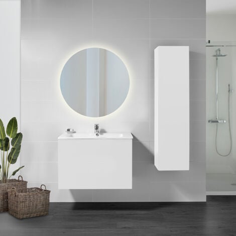 Emuca Specchio da bagno Cassiopea con illuminazione LED decorativa,  diametro 60 cm, 20 W + 12 W, Alluminio e Vetro.