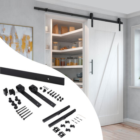 Emuca Kit di ferramentaper porta scorrevole appesa in legno Barn, con chiusura soft, pannelli non inclusi, Acciaio e Tecnoplastica, Verniciato nero (1/5)