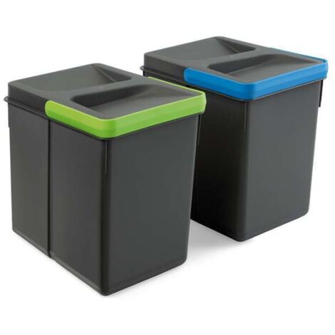 Emuca Kit di contenitori per la raccolta differenziata per cassetti da cucina Recycle Altezza Recycle 216 mm, 2x6 lt, Grigio antracite Tecnoplastica (1/10)