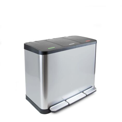 Emuca Recycle Inox, contenitore per la raccolta differenziata da esterno con scomparti, apertura del coperchio con pedale, 3x9 lt, Acciaio inossidabile