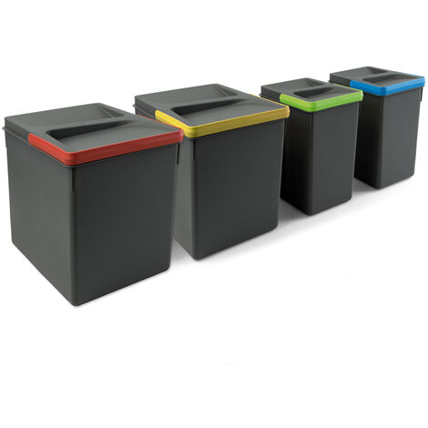 Pattumiera Differenziata 4 Contenitori H26,6 cm in Plastica Emuca Grigio Antracite