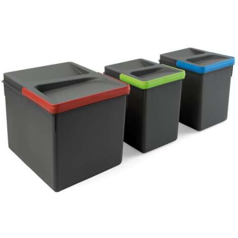 Pattumiera Differenziata 3 Contenitori H21,6 cm in Plastica Emuca Grigio Antracite
