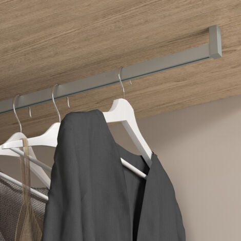 Emuca Lotto di 2 barre appendiabiti per armadio Luxe lunghi 0,75 m con reggitubi, Alluminio e Tecnoplastica, Verniciato Grigio Pietra (1/5)