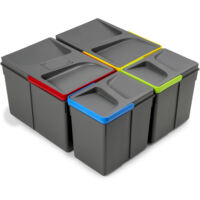 Emuca Contenitori per cassetti da cucina Recycle con coperchio anti-odore, Altezza 216mm, 2x12 lt, 2x6 lt, Grigio antracite Tecnoplastica