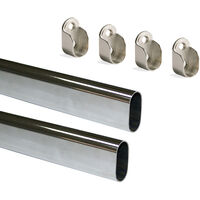 Emuca Lotto di 2 tubi appendiabiti ovali per armadi 30x15mm lunghezza 0,95m con reggitubi , Acciaio e Zama, Cromato lucido