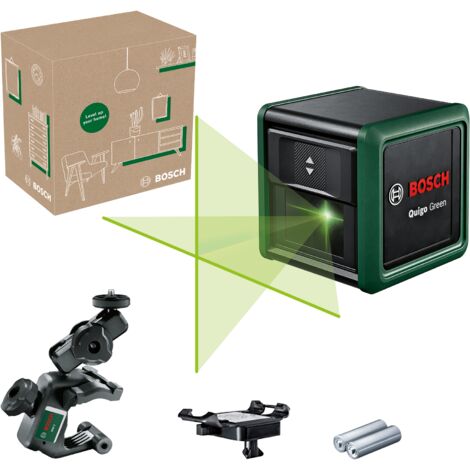 Bosch Kreuzlinienlaser Quigo Green mit Universalklemme MM 2 (grüner Laser für bessere Sichtbarkeit, Gehäuse aus recyceltem Kunststoff, im E-Commerce Karton) (1/5)