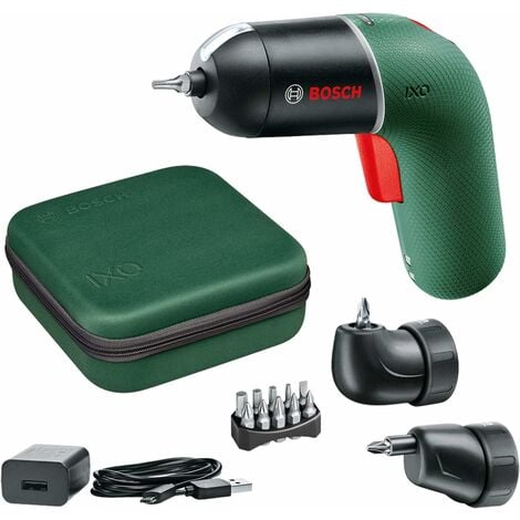 Bosch Akkuschrauber IXO Set Exzenteraufsatz, Farbe: Winkel- (6. grün, Generation, 10tlg. Volt, Bit-Set) und 3,6