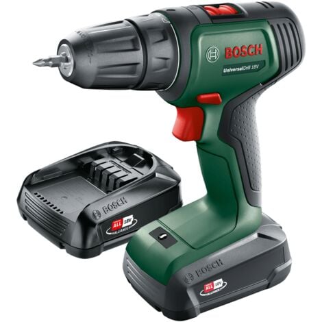 Bosch Akkuschrauber UniversalDrill 18V + 51tlg. Zubehör Set (2 Akku, 18 Volt System, SchraubØ in Holz 30 mm)