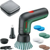 Bosch Elektro-Reinigungsbürsten-Set UniversalBrush (für Badezimmer Fliesen, Küchenherd, Pfannen, Töpfe und mehr 10 Reinigungsaufsätze enthalten 3,6 V integrierter Akku Micro-USB-Kabel in Tasche)