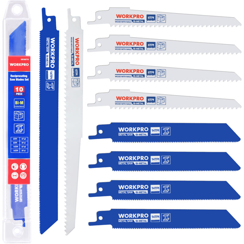 6 Lames De Scie Sabre WORKPRO - Bimétal - 14/18/24/6 TPI - Pour Métal Et Bois - Avec Boîte
