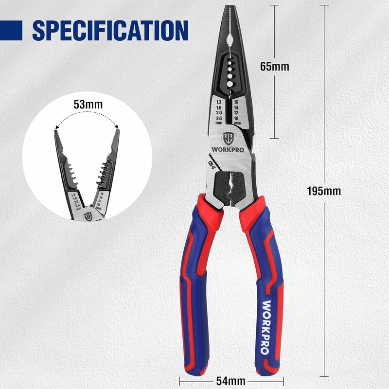 Pince Multifonction WORKPRO 200mm - Dénudage, Coupe, Sertissage En Acier Cr-V