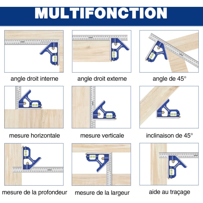 Jutagoss Règle Carrée à Angle Droit En Acier Inoxydable Pour Charpentier 150 Mm X 300 Mm
