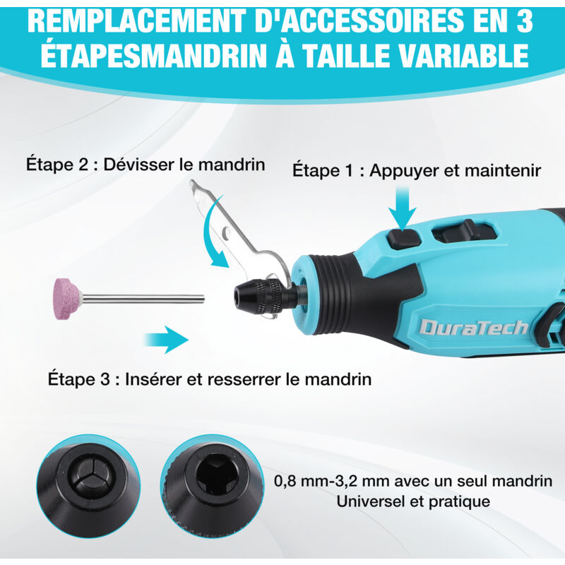 Outil Rotatif Compact 18 000 Tr/min - Pour Polissage, Gravure, Travaux Manuels - Design Stylo - 8