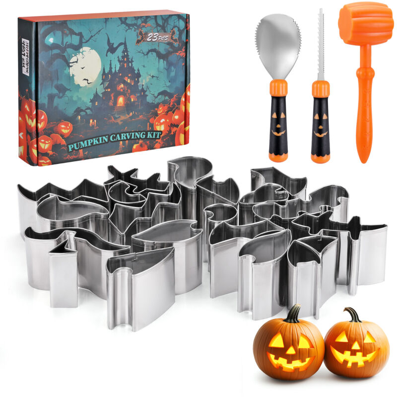 Lot de 11 outils de sculpture pour citrouille Halloween - Pour halloween - 11 pièces - Professionnel - Kit d'outils de découpe en acier inoxydable - Pour allonger et épaissir