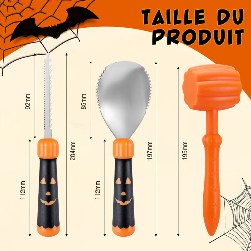 Kit Sculpture Citrouille Halloween - 41 Pièces Avec Outils, Gabarits, Bougies LED - Pour Adultes Et Familles