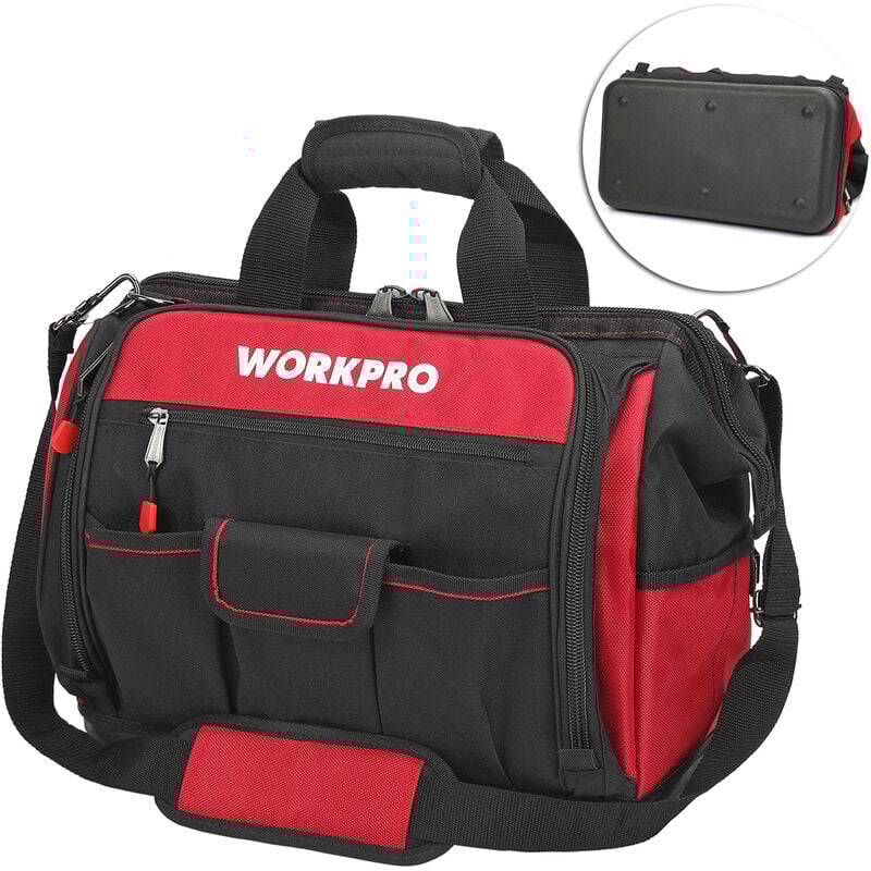 WORKPRO Sac à Outil Avec 39 Poches 42 X 25 X 34 Cm, Sac Porte-outils Avec Grande Capacité, Fond Dur Etanche, Bandoulière Large Réglable, Zip Flexible Charge Maximale 28 Kg 49161268