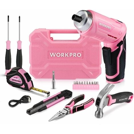 WORKPRO Caisse à Outils Rose 18 Pièces Avec Tournevis