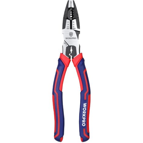 WORKPRO Pince Universelle Multifonctionnelle 209mm, Fonction 5 EN 1 - Maintenir/Dénuder/Couper/Sertir/Serrer, Fabriquée en Cr-V, avec Poignée Bi Matière pour Usage Domestique ou Electricien