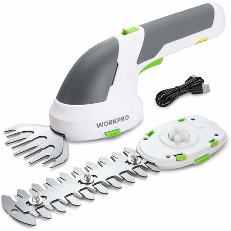 Workpro – Cisaille sculpte-haie sans fil 7,2V – Lame de 14 cm pour buissons – Lame de 10 cm pour herbe – Autonomie 80 min – Léger 365g