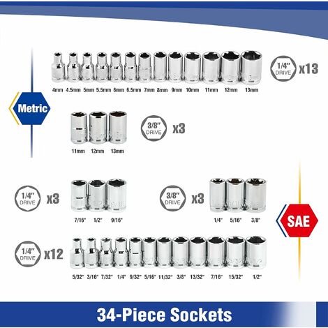 Coffret Douilles WORKPRO 39 Pièces - Cr-V 1/4'' Et 3/8'' - Métrique Et Impérial - Clé à Cliquet