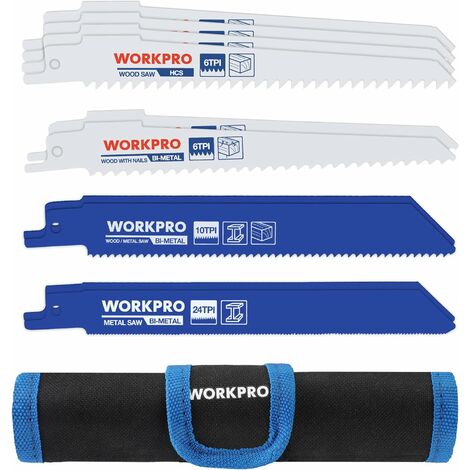 Workpro – Lames de scie sabre 10 pièces – 4 lames bimétalliques pour métal – 6 lames HCS pour bois et plastiques – Sac de rangement inclus - 10-Piece
