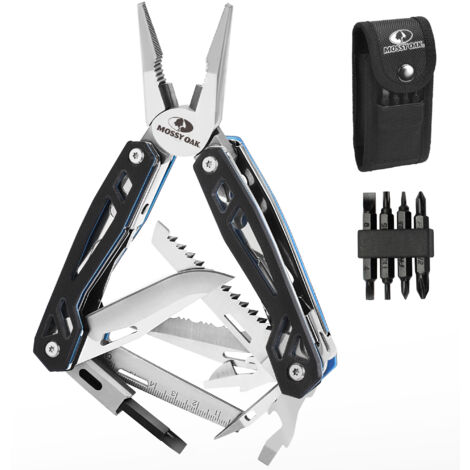 Mossy Oak Pince Multifonction en Acier Inoxydable 22 en 1, Couteau Multifonction avec Sac, Outil Multitool Scie Embouts Tournevis Ouvre-Bouteille pour Camping, Extérieur, Randonnée, Survie, Réparation