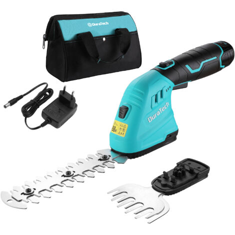 DURATECH Cisaille Sculpte-Haie Electrique, Taille-Herbes sans Fil 12V, Taille Haie Batterie 2000mAh, 2 Lames, Cisaille a Gazon Léger pour Coupe, Elagage, avec Sac Oxford