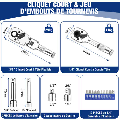 Mini R 56 Adamyee 38 En 1 Jeu De Douilles Tournevis à Cliquet, Mini Clé à Cliquet 1/4" Pour Les Espaces Hachette Outil