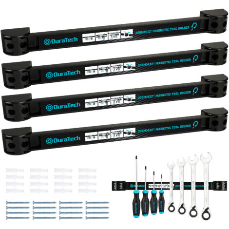 Barre aimantée pour outils – Lot de 4 barres 30,5 x 2,3 cm – Capacité de charge 6,8 kg par barre – Installation facile au mur – Duratech