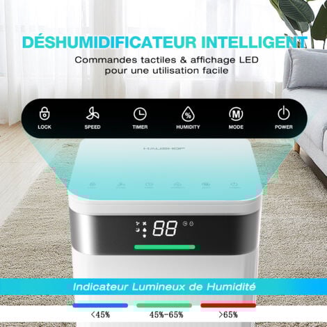 HAUSHOF Déshumidificateur d'Air Electrique 12L/Jour, Déshumidificateur Anti Moisissure Portable Silencieux 38dB, Minuterie 24h, 3 Modes (Automatique, Séchage Continu, Sommeil) pour Chambre, Cave