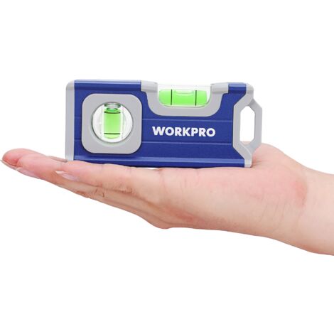 Workpro – Niveau à bulle magnétique de poche 115 mm – Semelle aluminium – Double mesure horizontale et verticale – Rainure en V pour tuyaux
