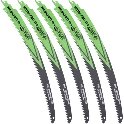 Workpro – Jeu de 5 lames de scie sabre 380 mm – Dents japonaises 6T pour coupe bois humide – Bordure arquée pour coupe précise