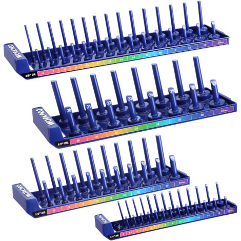 Workpro – Organisateur de douilles 4 pièces – Support de rangement en résine ABS – Capacité jusqu'à 94 douilles – Compatible 1/4', 3/8', 1/2'