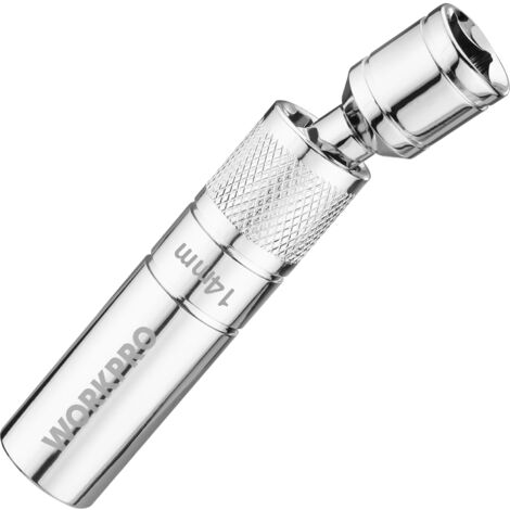 Workpro – Douille bougie 14 mm – 3/8' Drive – 12 points – Longueur 100 mm – Mécanisme pivotant pour espaces confinés – Acier CR-V (1/5)