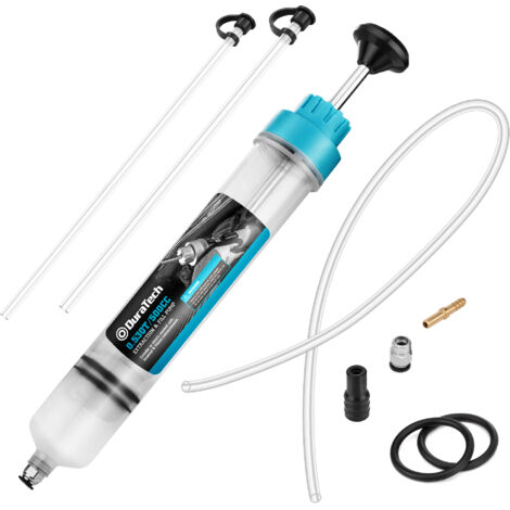 Seringue à huile 500ml – Extraction manuelle pour huile moteur et liquide de frein – Tubes d'extension 30,5 cm – Bouteille transparente – Duratech