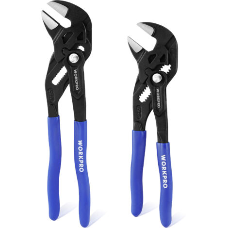 WORKPRO Jeu de 2 Clés à Pince 180 et 255 mm, Pince Multiprise en Acier Cr-V, Serrage Rapide, Ouverture Maximale de 40/50 mm, Pince-Clé Polyvalente pour Serrage et Ajustement