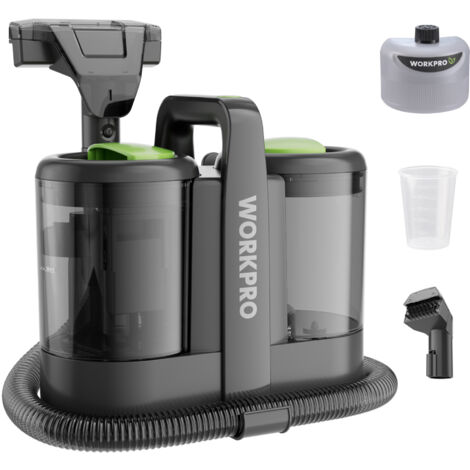 Workpro – Nettoyeur de tapis 450W – Aspiration 13 kPa – Double réservoirs 1,6L et 0,75L – 2 brosses pour tissus d'ameublement et animaux - 13kPa