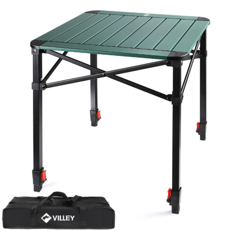 VILLEY Table de Camping Pliante, Table de Pique-Nique Pliable en Aluminium, Table Extérieure Portable avec Sac de Rangement, Table Pliante à Hauteur Réglable pour Randonnée Cuisine Plage, Moyenne