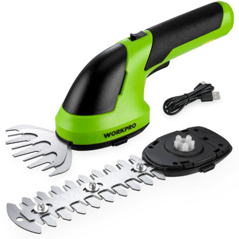 WORKPRO Cisaille Sculpte-Haie et Taille-Herbes sans Fil 7,2V, Cisaille à Gazon avec 2 Lames, Largeur/Longueur de Coupe 10cm/15cm, Taille-Haies Electrique 2 en 1 avec Batterie 2000 mAh, Câble de Charg