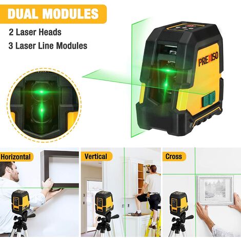 PREXISO Niveau Laser Auto-nivelant Rechargeable 30M (Faisceau Vert), Traceur de Ligne Laser avec Batterie 2600mAh, Ligne Laser Croisé avec Base Magnétique Pivotante, Plaque Cible et Sac Portable