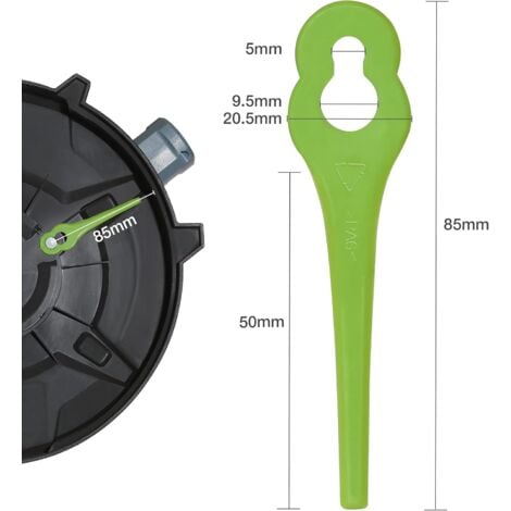 WORKPRO Coupe-Bordures sans Fil 20V avec Batterie 2,0 Ah, Charge en 1H, Tête de Coupe Rotative à 90°, 9000 TR/Min, Largeur de Coupe de 25 cm (Lame en Plastique 20 Pièces Comprises dans La Poignée)