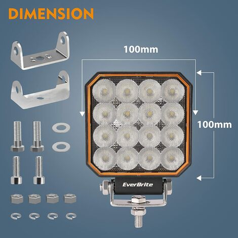 EverBrite Lot De 2 Phares De Travail LED 12V/24V Avec 6