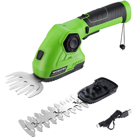 WORKPRO Cisaille Sculpte-Haie et Taille-Herbes sans Fil 7,2V, Cisaille à Gazon avec 2 Lames, Largeur de Coupe 9,7 cm, Longueur de Coupe 14 cm, avec Batterie (Lithium-ION) et Câble de Charge